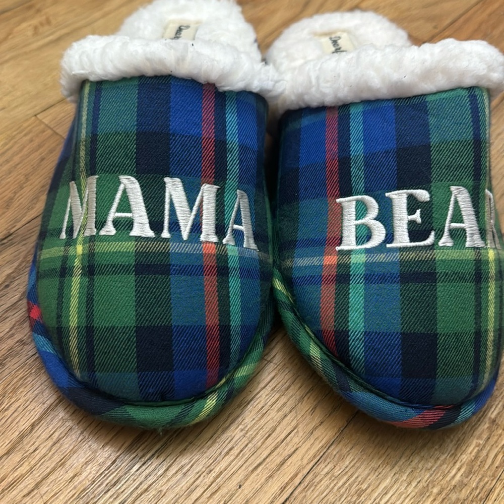 Mama Bear plaid slip on slippers